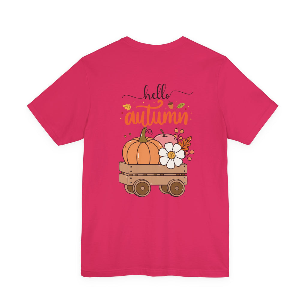 Hello Autumn Tee - Pumpkin Wagon Fall T-Shirt with Bow Accent