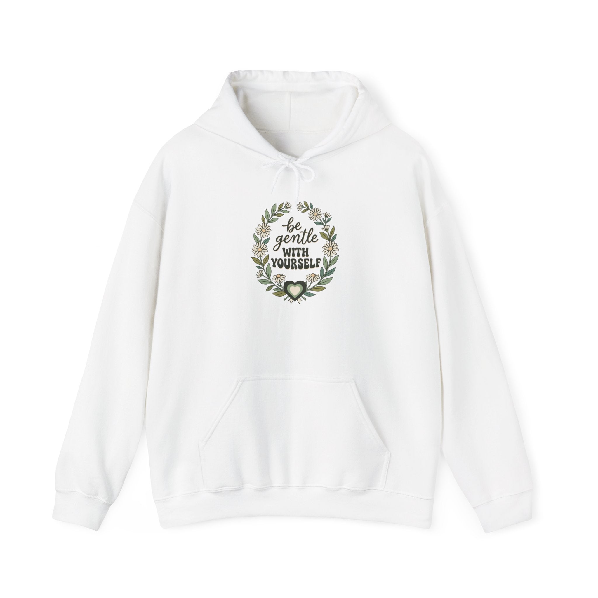 Hoodie — "Be Gentle With Yourself" Floral Wreath Comfort Hoodie