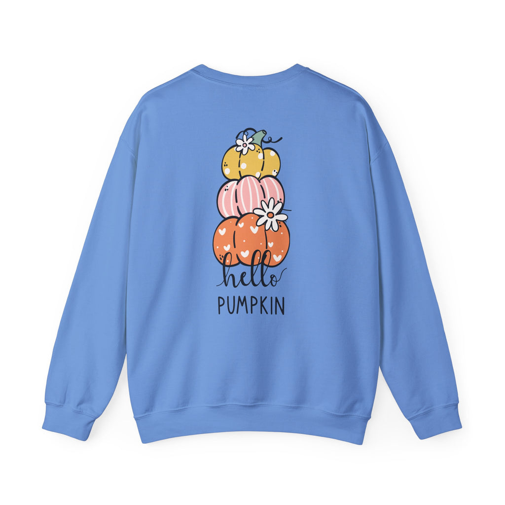 Hello Pumpkin Crewneck Sweatshirt — Cute Stacked Pumpkins Fall Sweater
