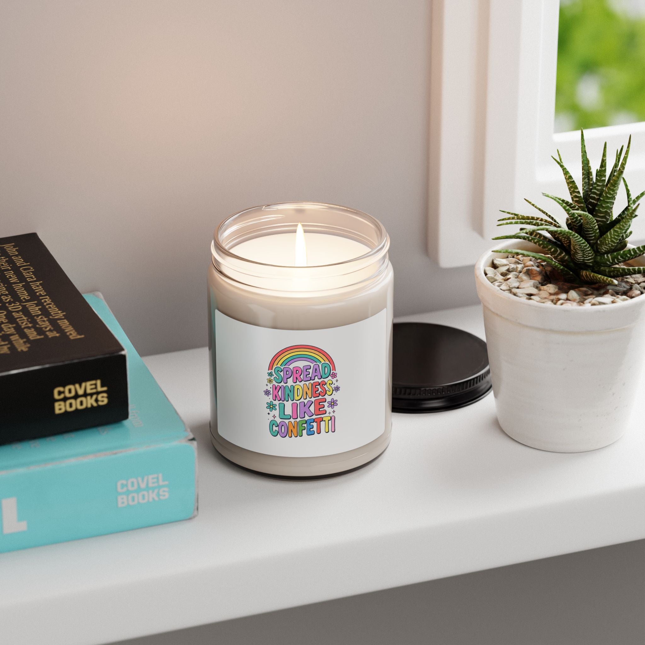 Spread Kindness Like Confetti Candle | Christian Rainbow Scripture Style