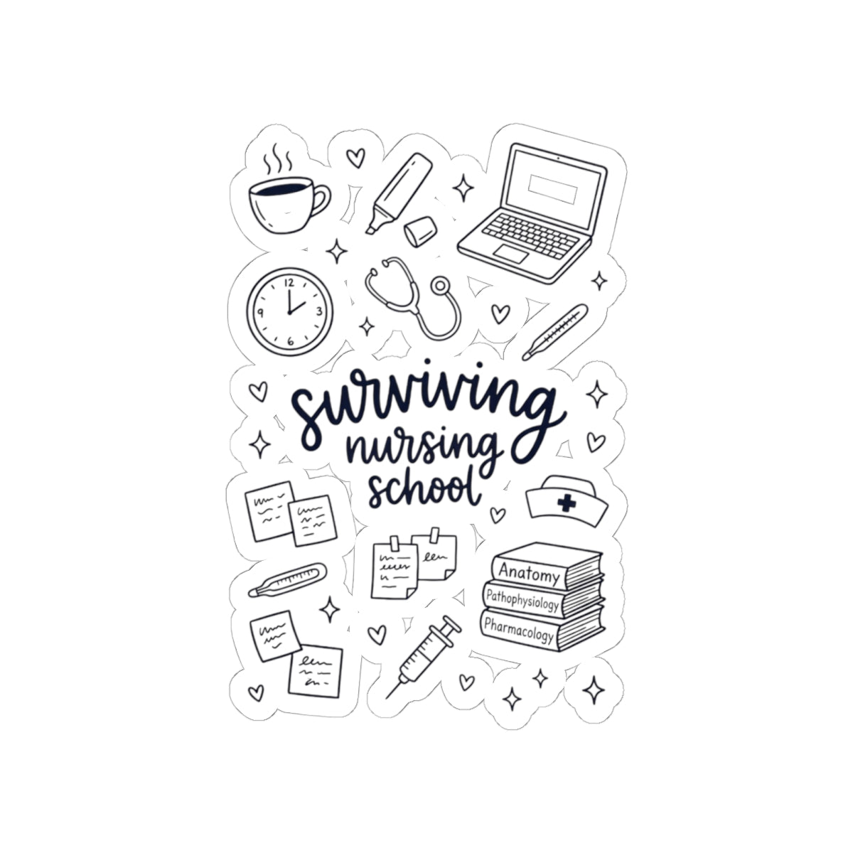 Surviving Nursing School Kiss-Cut Sticker Sheet — Nursing Student Laptop Decal