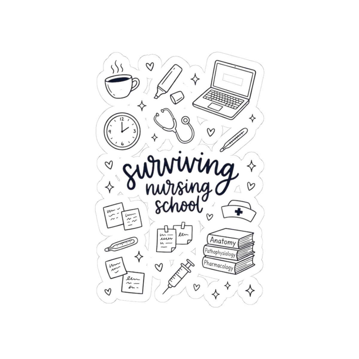 Surviving Nursing School Kiss-Cut Sticker Sheet — Nursing Student Laptop Decal