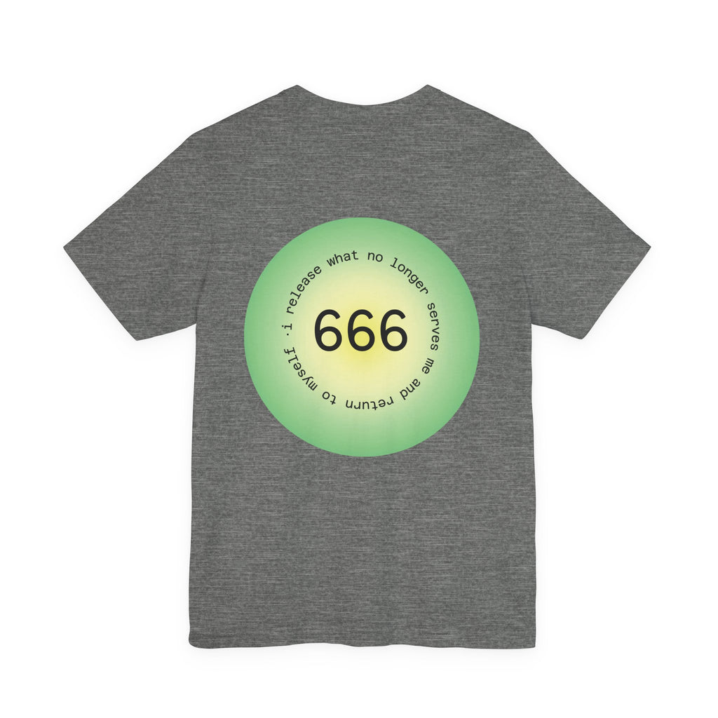 T‑Shirt — Green Circular '666' Graphic Tee with "Release what no longer serves you" Back Design
