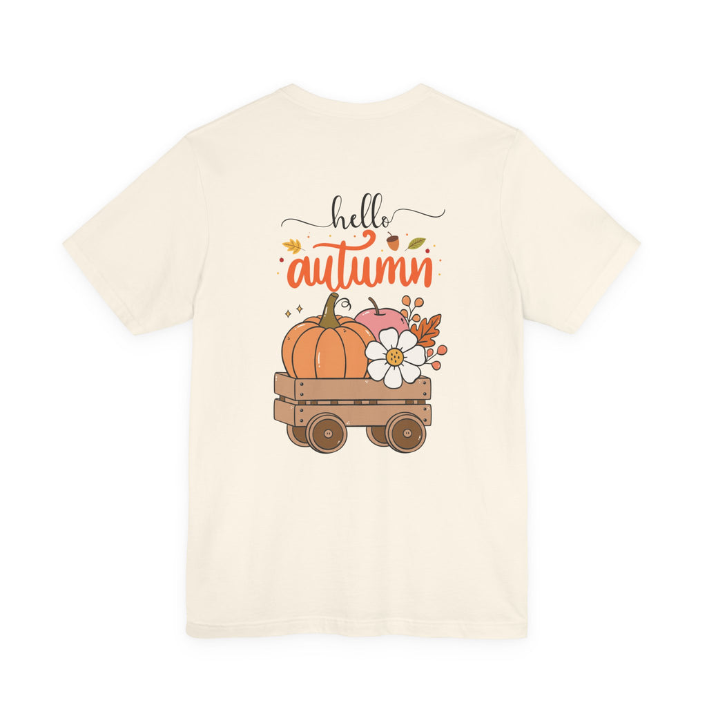 Hello Autumn Tee - Pumpkin Wagon Fall T-Shirt with Bow Accent