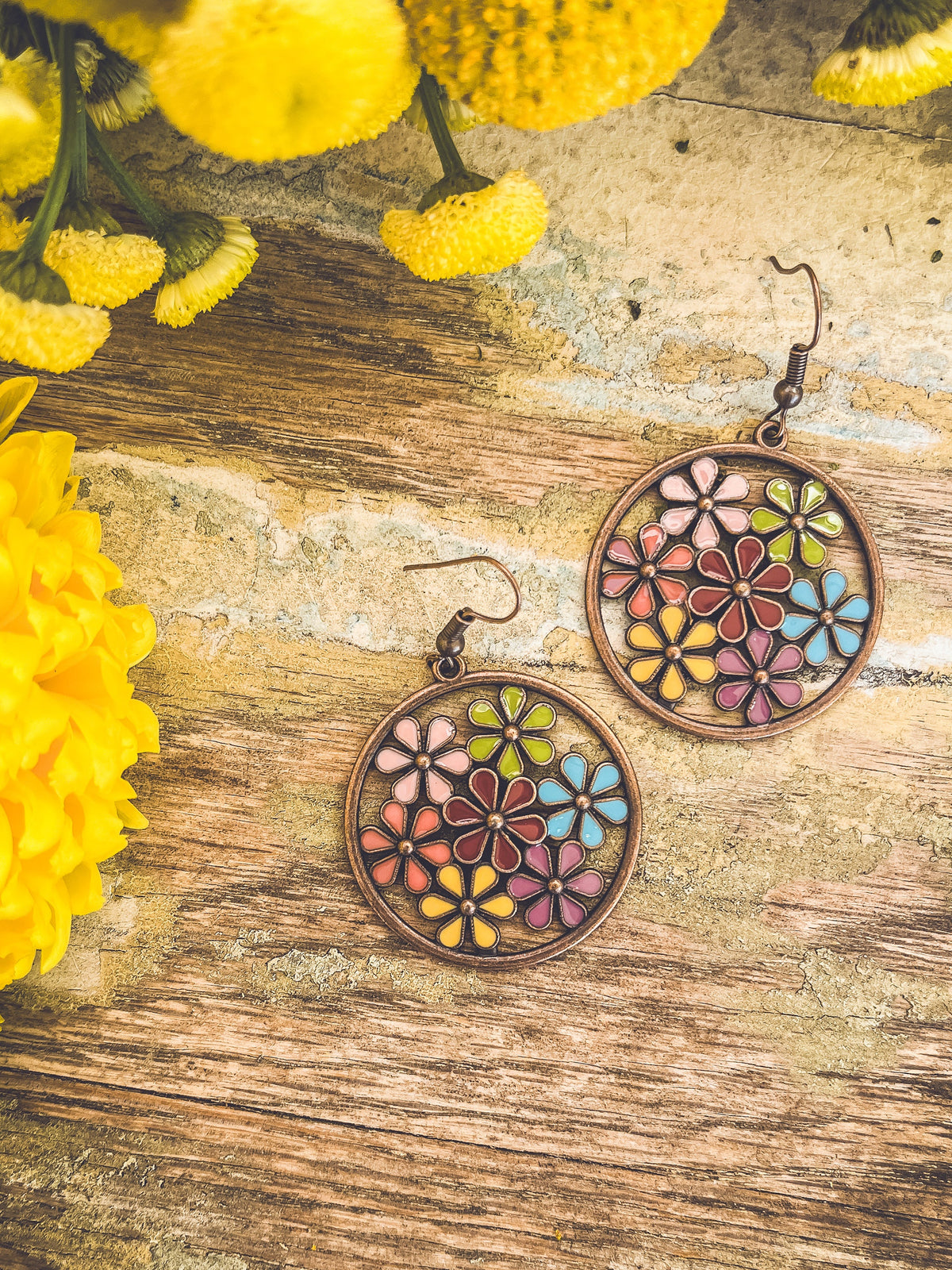 Beautiful Copper and Floral Drop Earrings