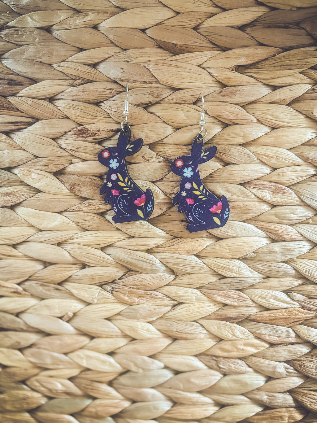 Beautiful Blue Bunny Wood Earrings