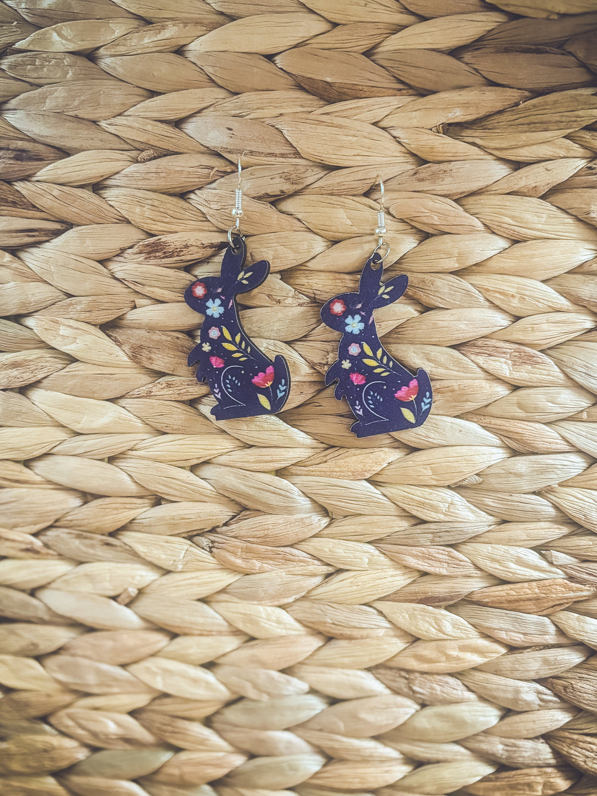 Beautiful Blue Bunny Wood Earrings